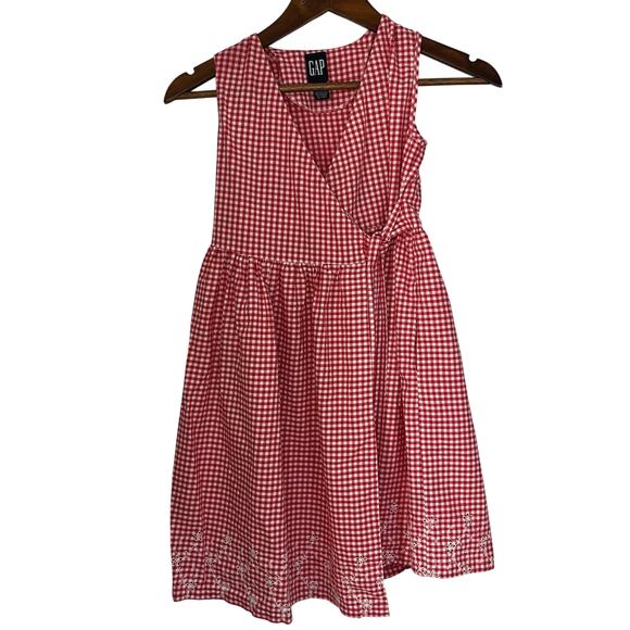 Vintage Gap Girls M Wrap Dress Res Gingham Check Plaid Lattice Eyelet Detail